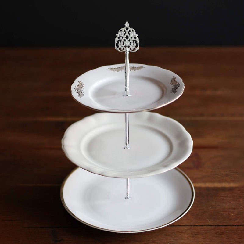 Happy Will 3 Tier 14" Heavy Metal Cake Stand Holder Fruit Plate Stand Fitting Hardware Rod with Stylus (Silver Scepter) - Image 5